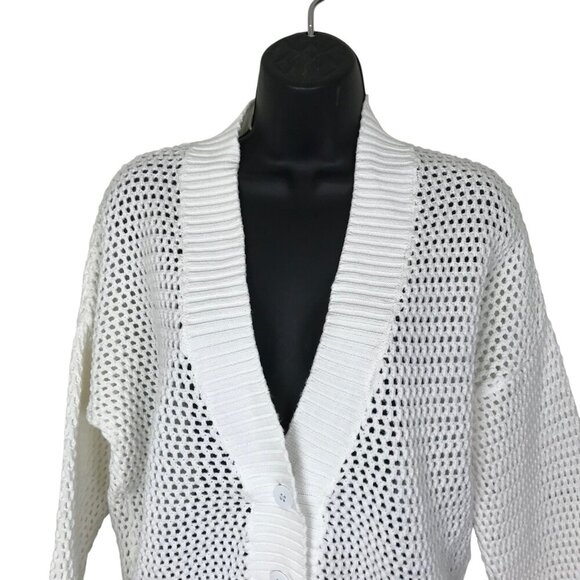 Max Mara Studio Crochet Like White Cotton Blend Cardigan Size M - Picture 3 of 8